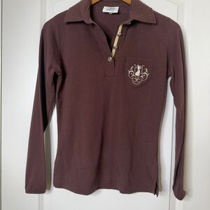 Masters Golf Fashion the Choice to Win Brown Longsleeve Polo Shirt Size 6 Womens